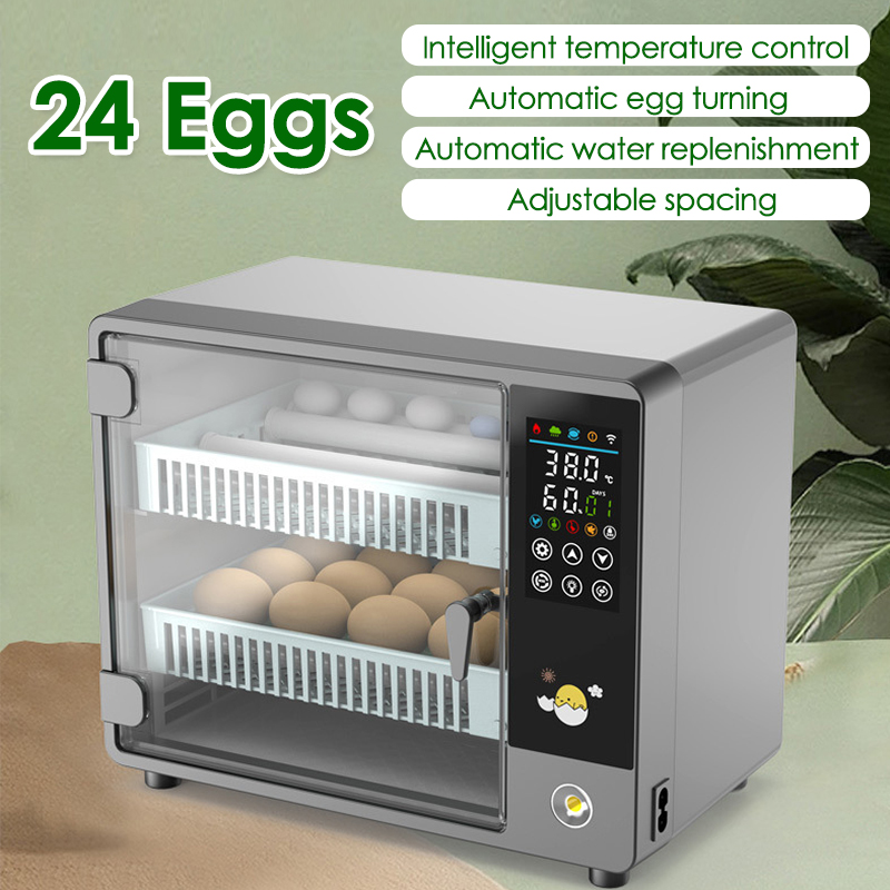 Quail Egg Incubator - 24個の卵全自動転卵式孵卵器 タッチ式温度調節 農場孵化場 鶏・アヒル・ウズラ・鳥用育雛器